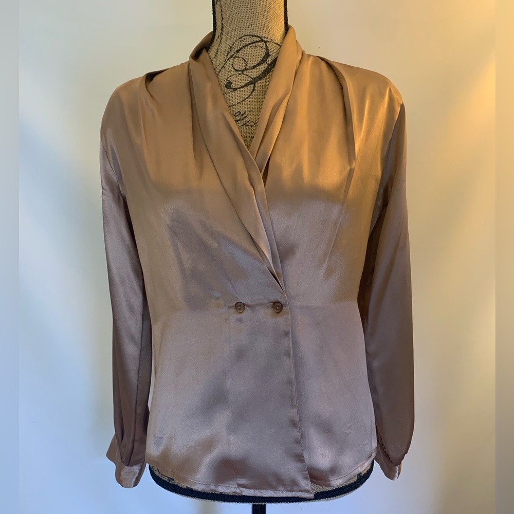 Vintage Done Polyester Charmuse Size 4 Beautiful Bronze Hue Long Sleeve Blouse